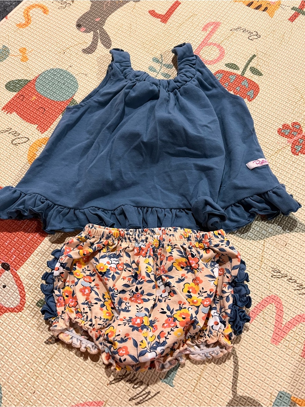 Ruffle Butts Navy Ruffle Tank with Peach Floral Bloomers